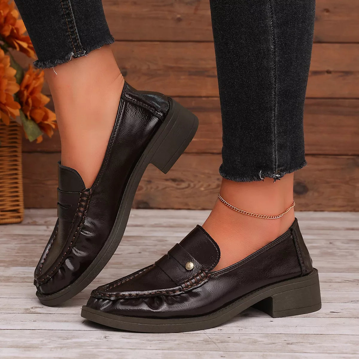 Round Toe Block Heels Loafers