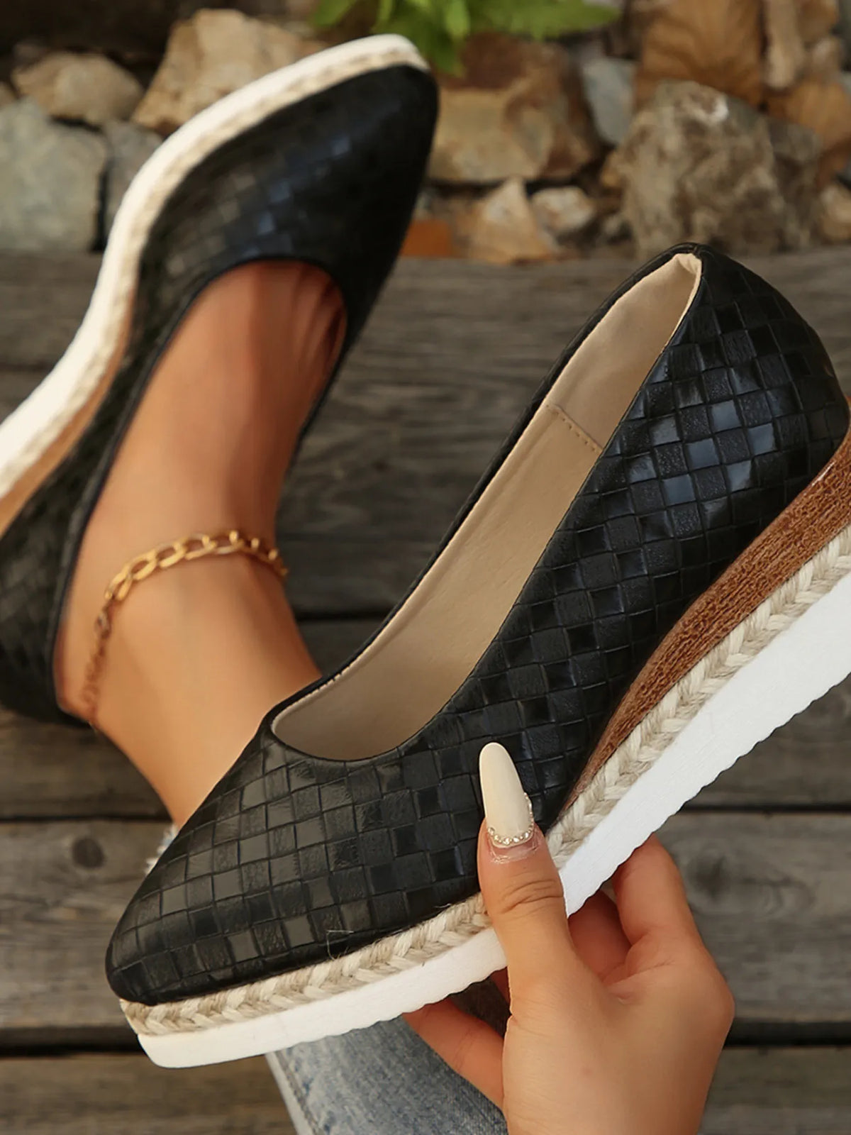 Point Toe Wedge Loafers in Black