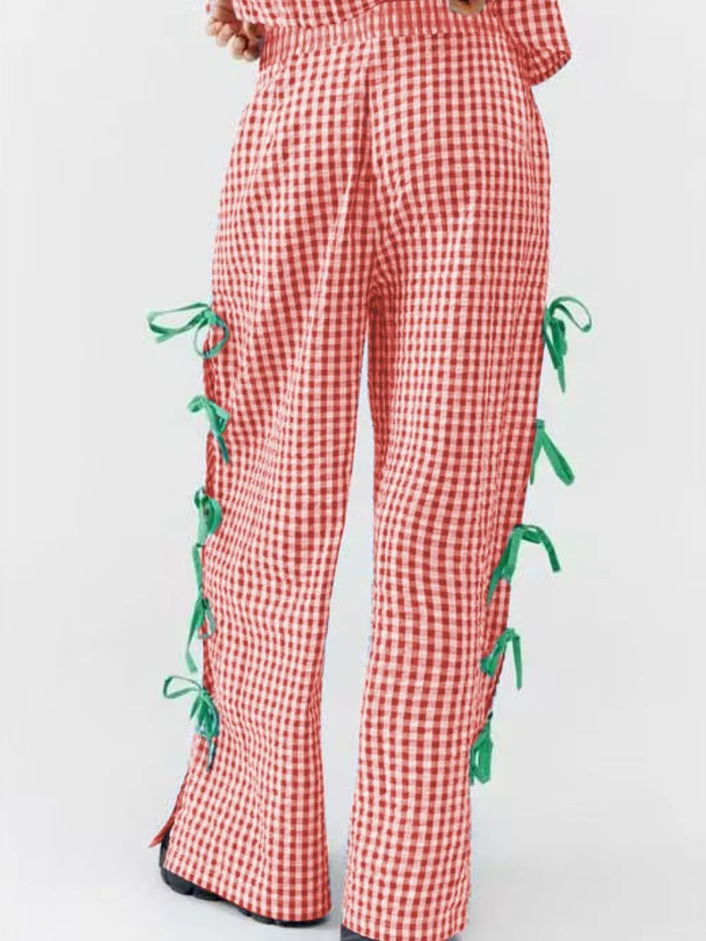 Side Tied Plaid Pants - Lilixa.store