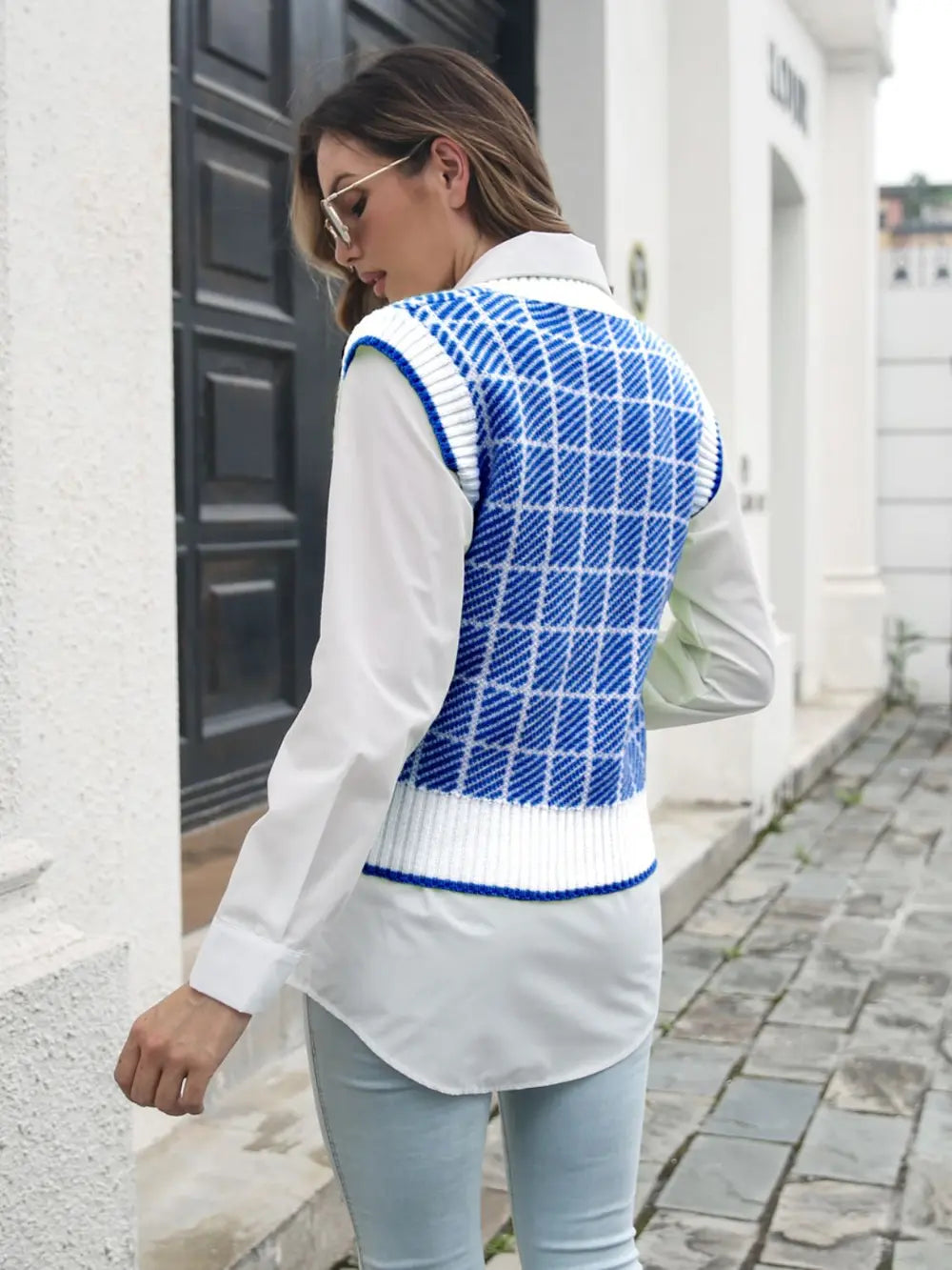 Plaid V-Neck Sweater Vest, view 2