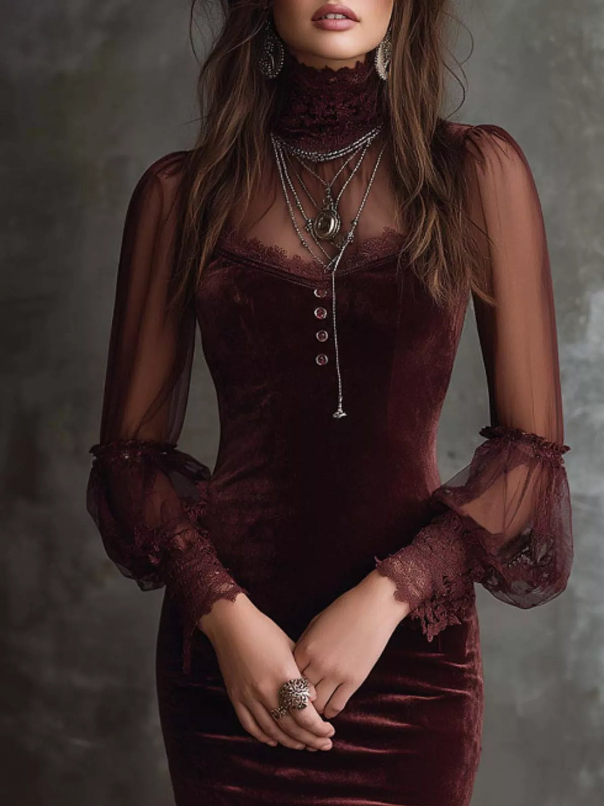 Full Size Velvet Sheer Long Sleeve Bodycon Dress Plus Size