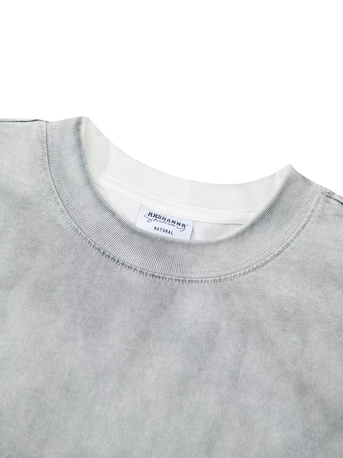 Men's Washed Round Neck Short Sleeve T-Shirt in White Gray, view 7