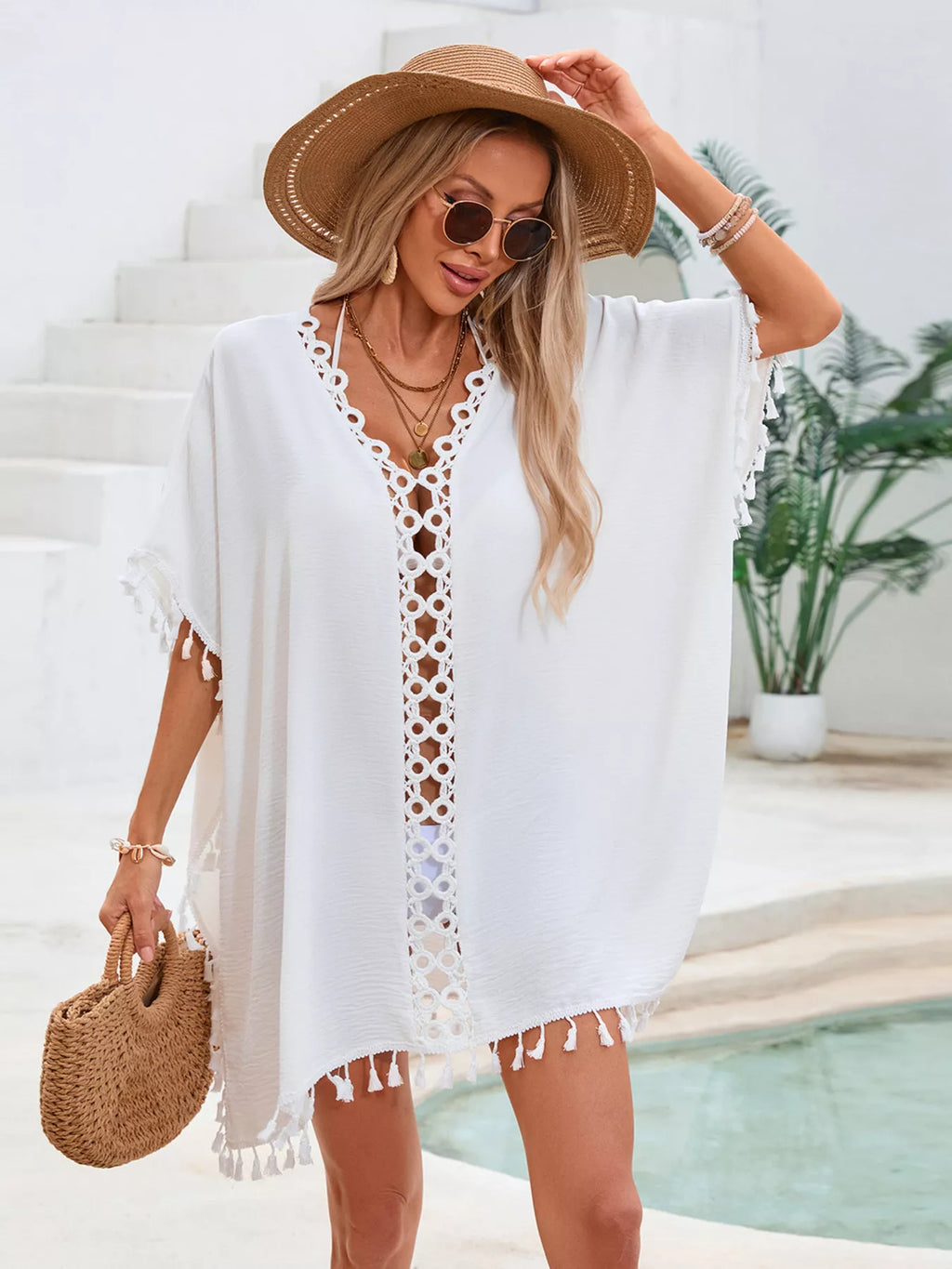 Crochet Trim Tassel Cover-Up Dress - Lilixa.store