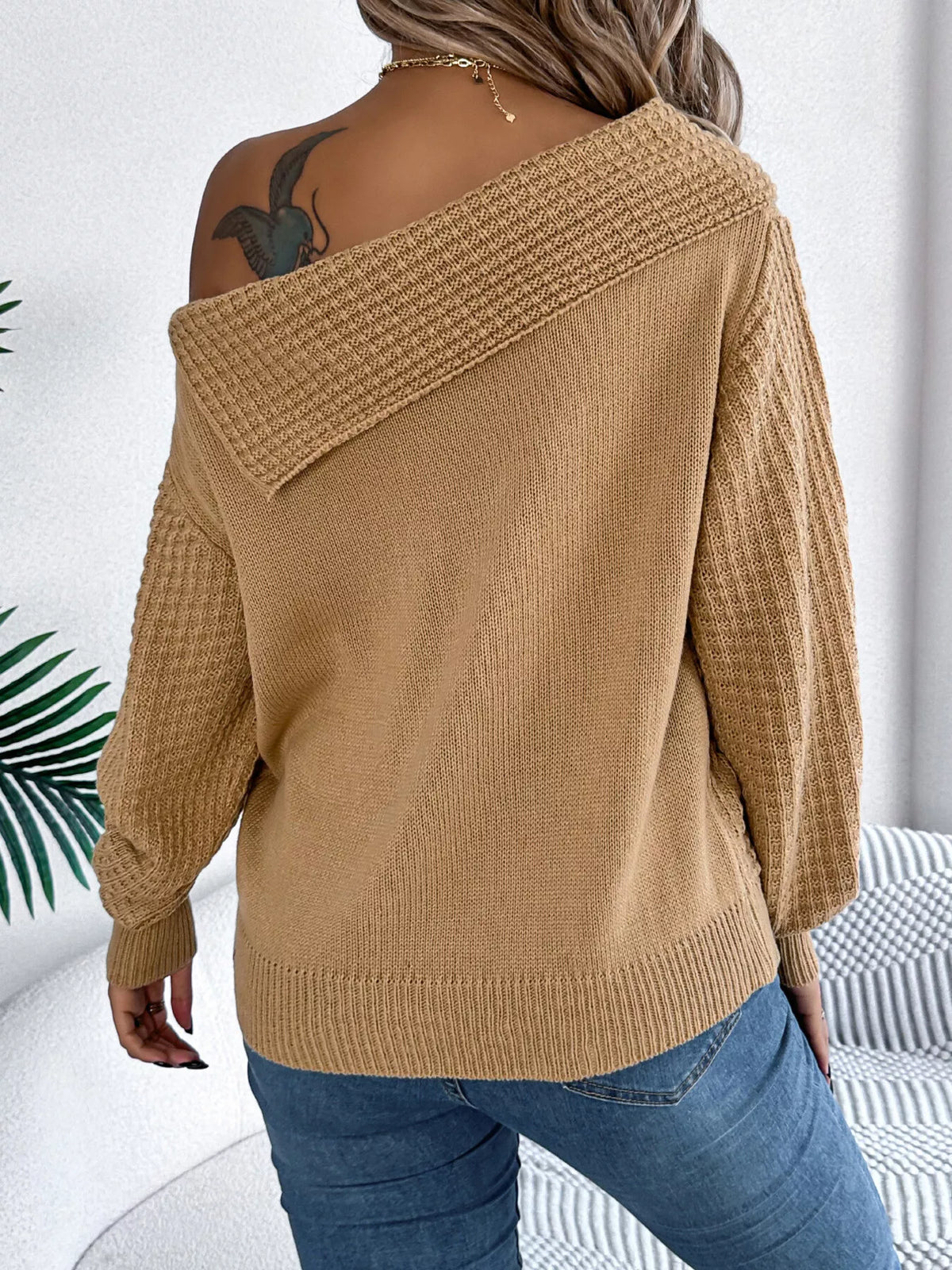 One Shoulder Cable Knit Sweater