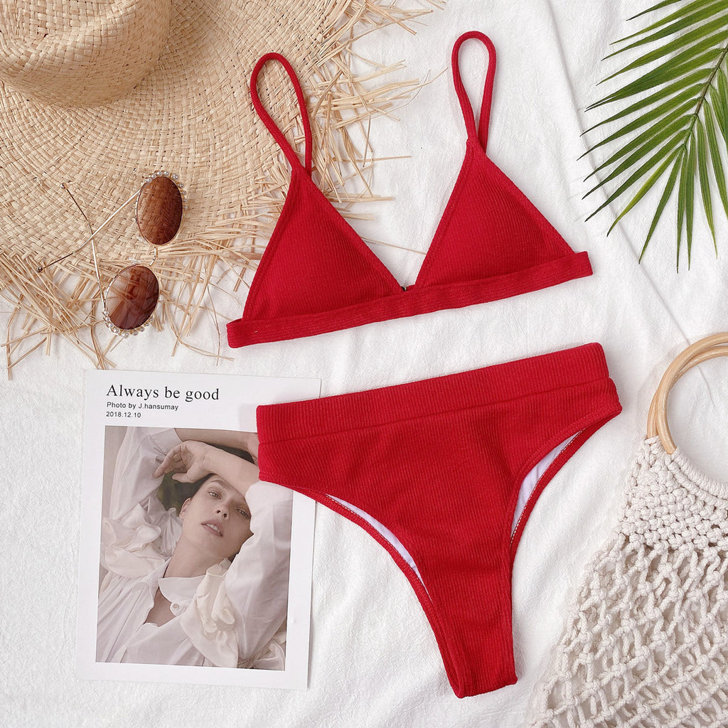 Spaghetti Strap Ribbed Bikini Set - Lilixa.store