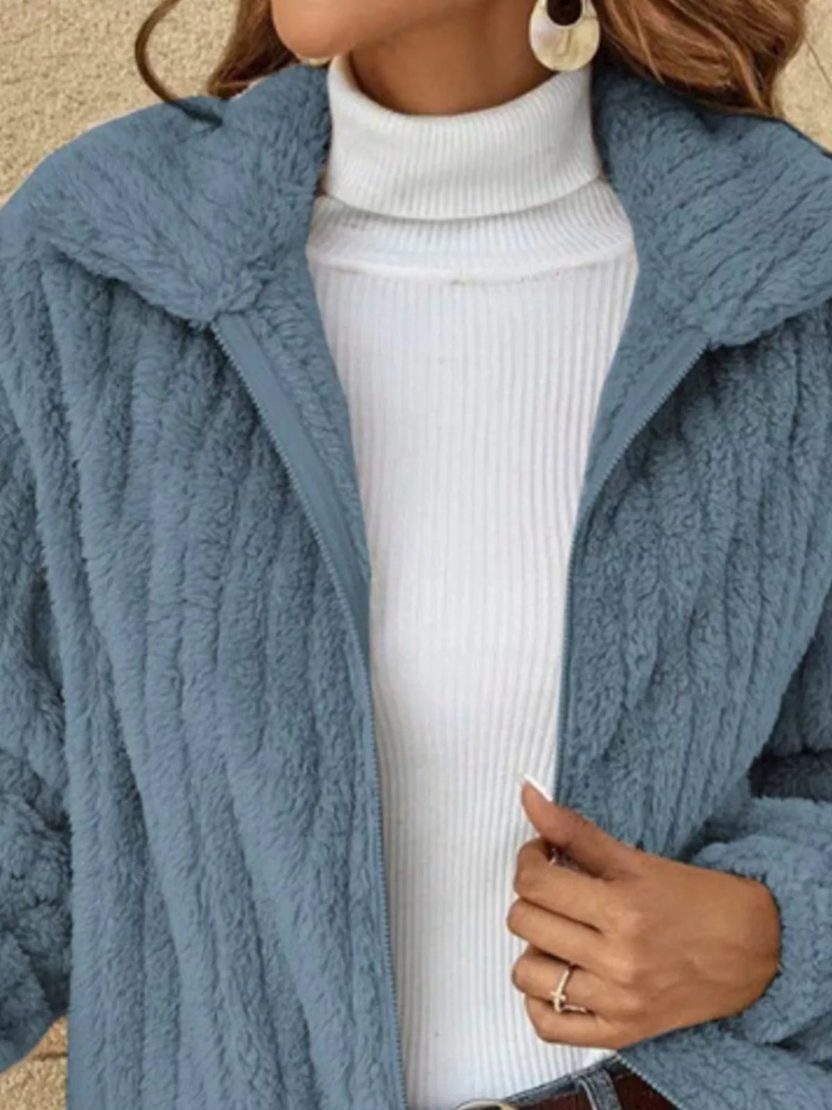 Full Size Zip-Up Long Sleeve Texture Jacket Plus Size, view 3