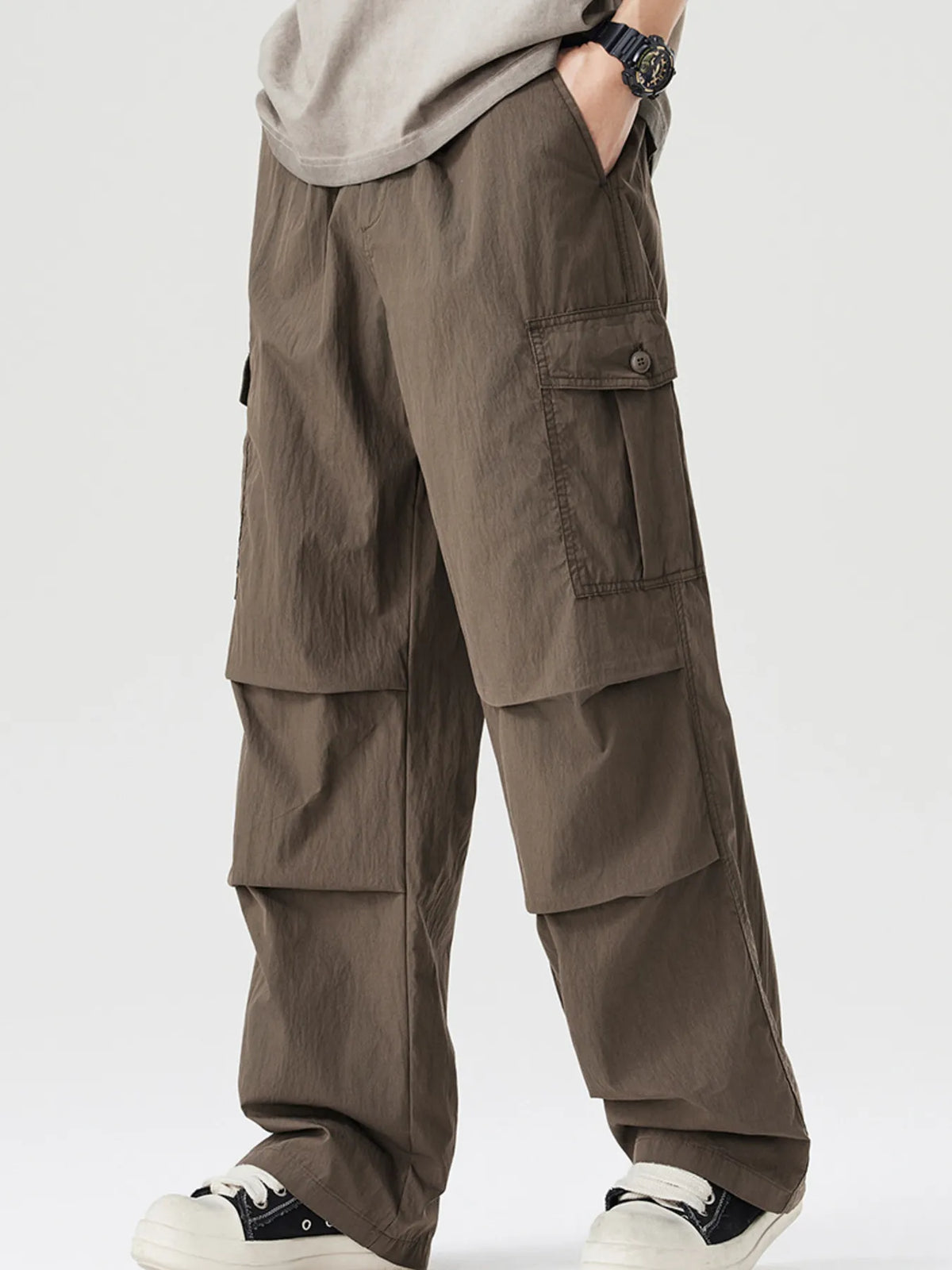 Men's Full Size Loose Fit Cargo Pants Plus Size in Coffee Color