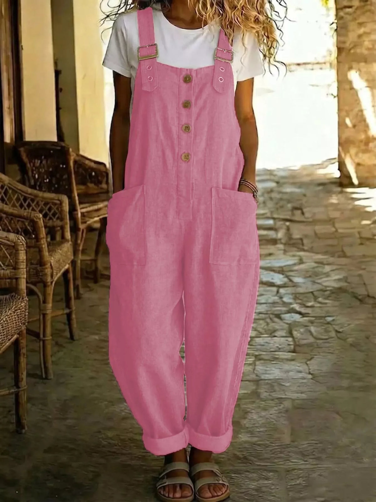 Casual Button Front Wide Leg Overalls - Lilixa.store