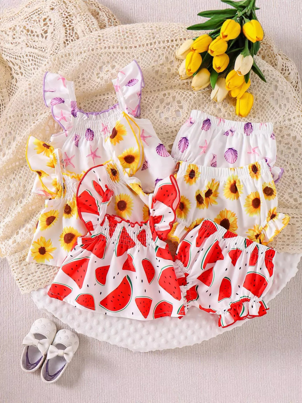 Children's Ruffled Printed Tank and Shorts Set - Lilixa.store
