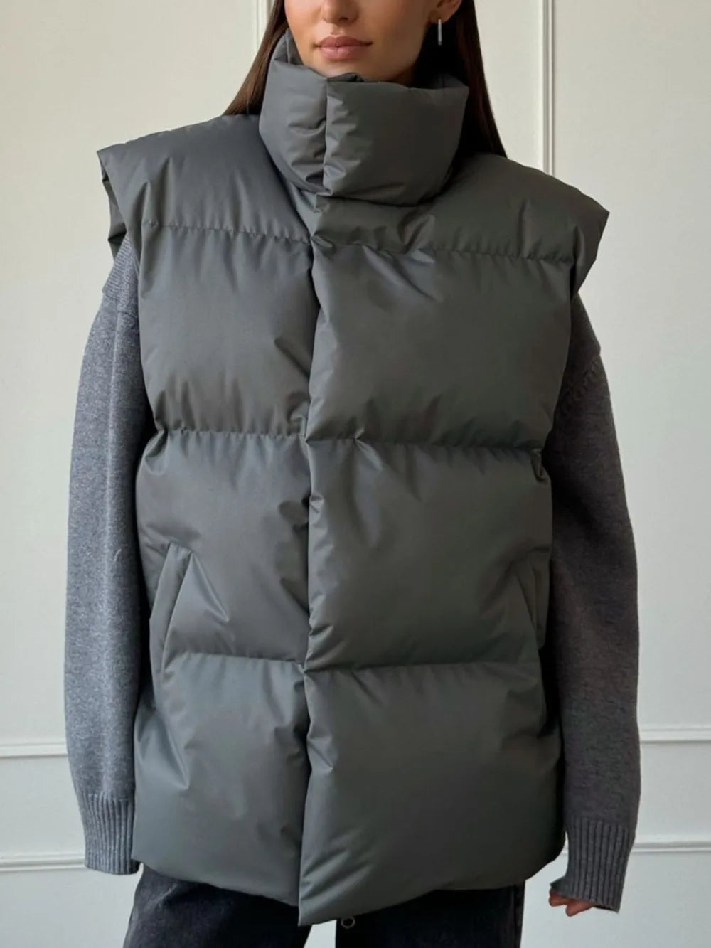 Zip Up Turtleneck Vest Coat, view 9