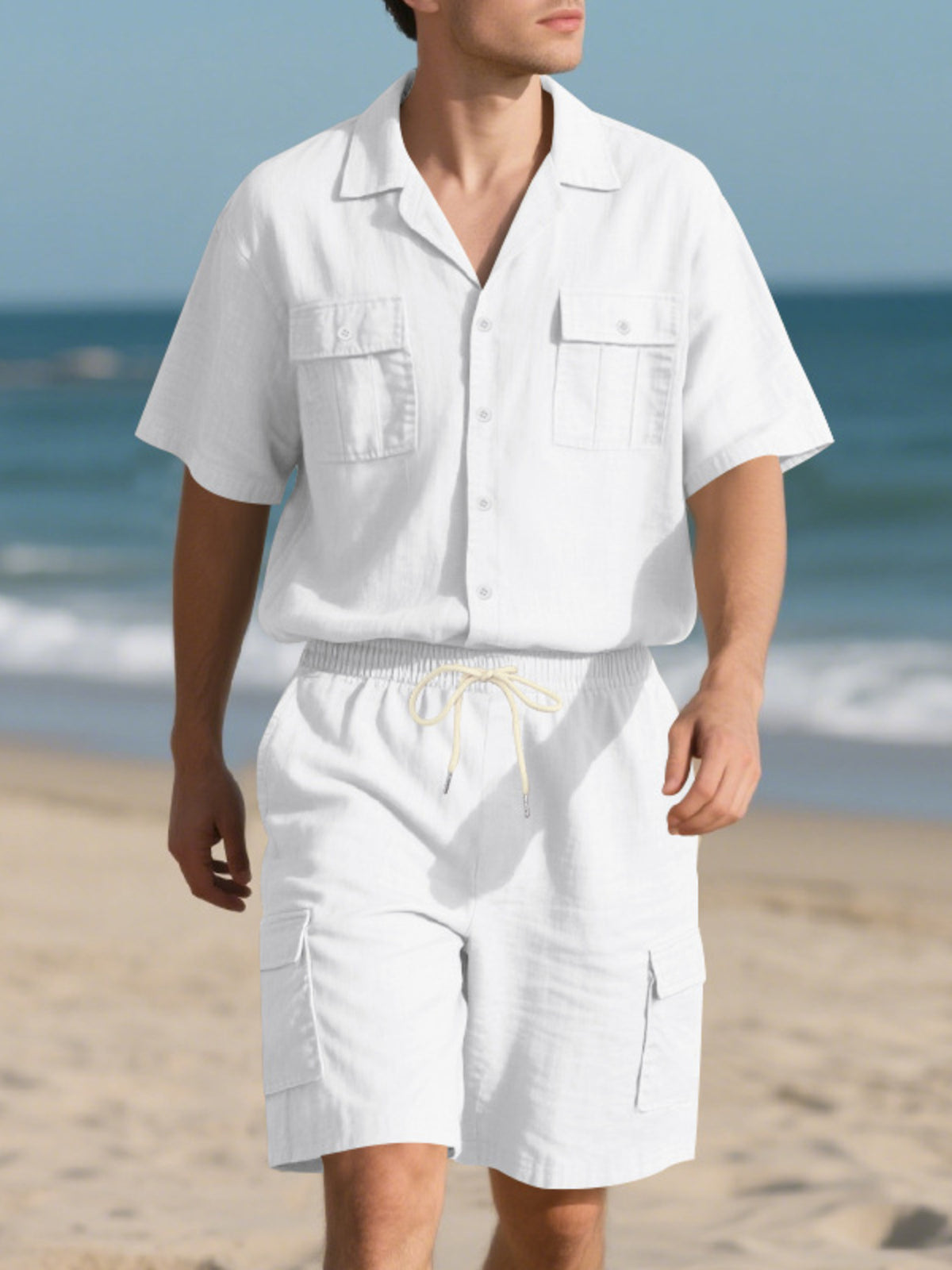Men's Full Size Button Up Shirt and Shorts Set Plus Size - Lilixa.store