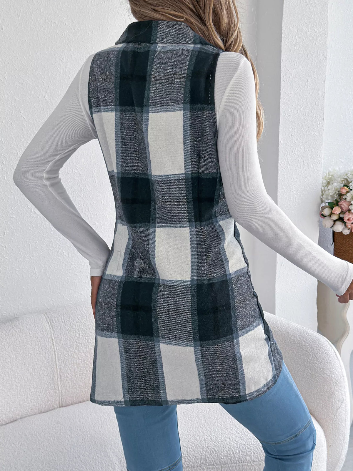 Plaid Double-Breasted Vest Coat - Lilixa.store