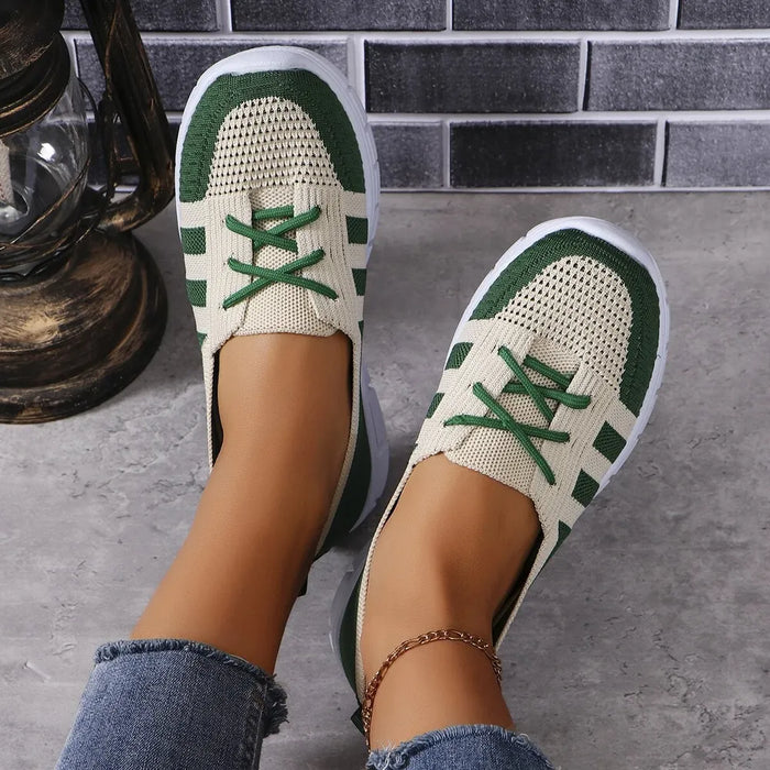 Mesh Contrast Flat Slip-Ons in Dark Green