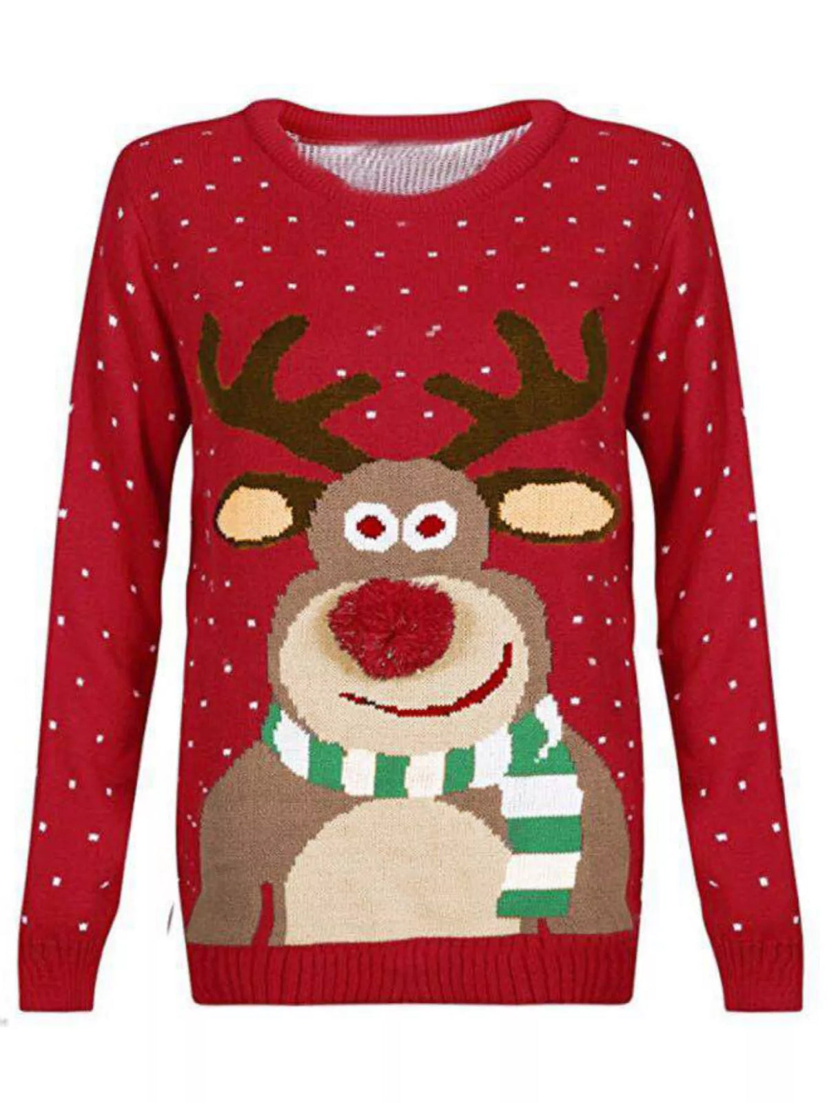 Christmas Reindeer Graphic Round Neck Sweater