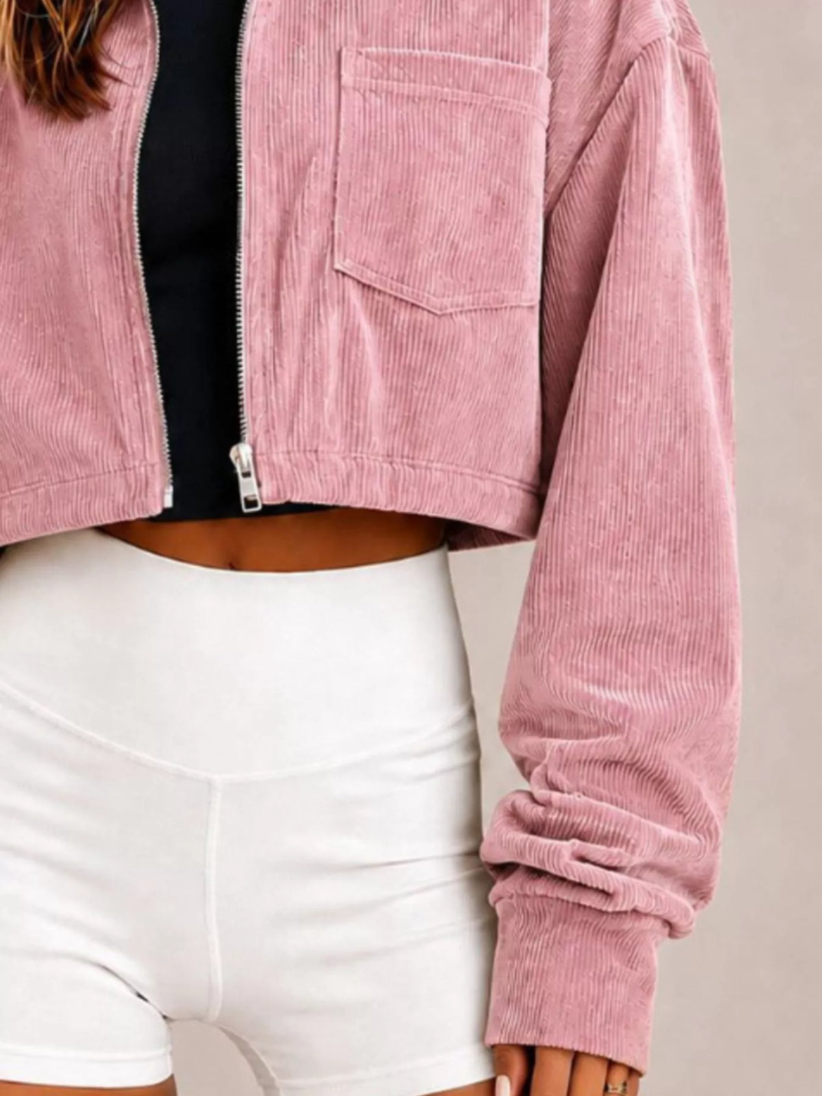 Corduroy Zip Up Cropped Jacket