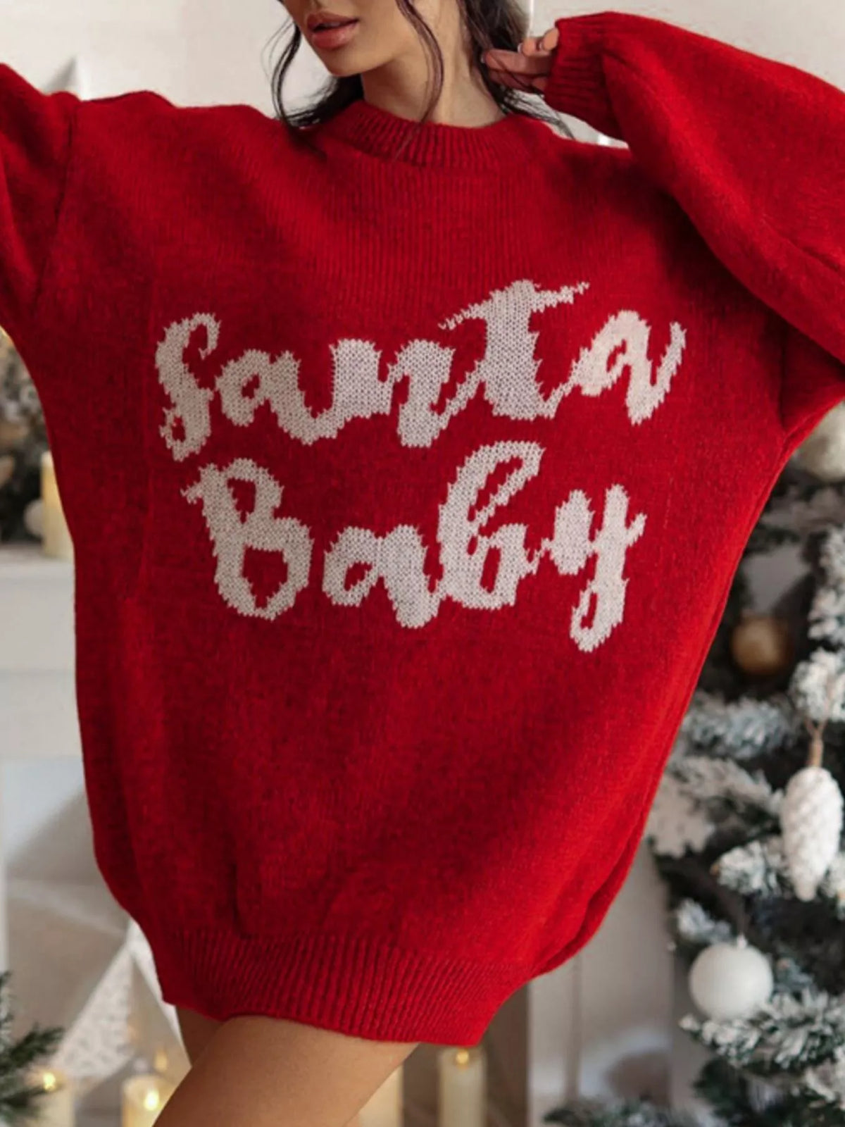 Christmas Letter Oversized Sweater Dress, view 5