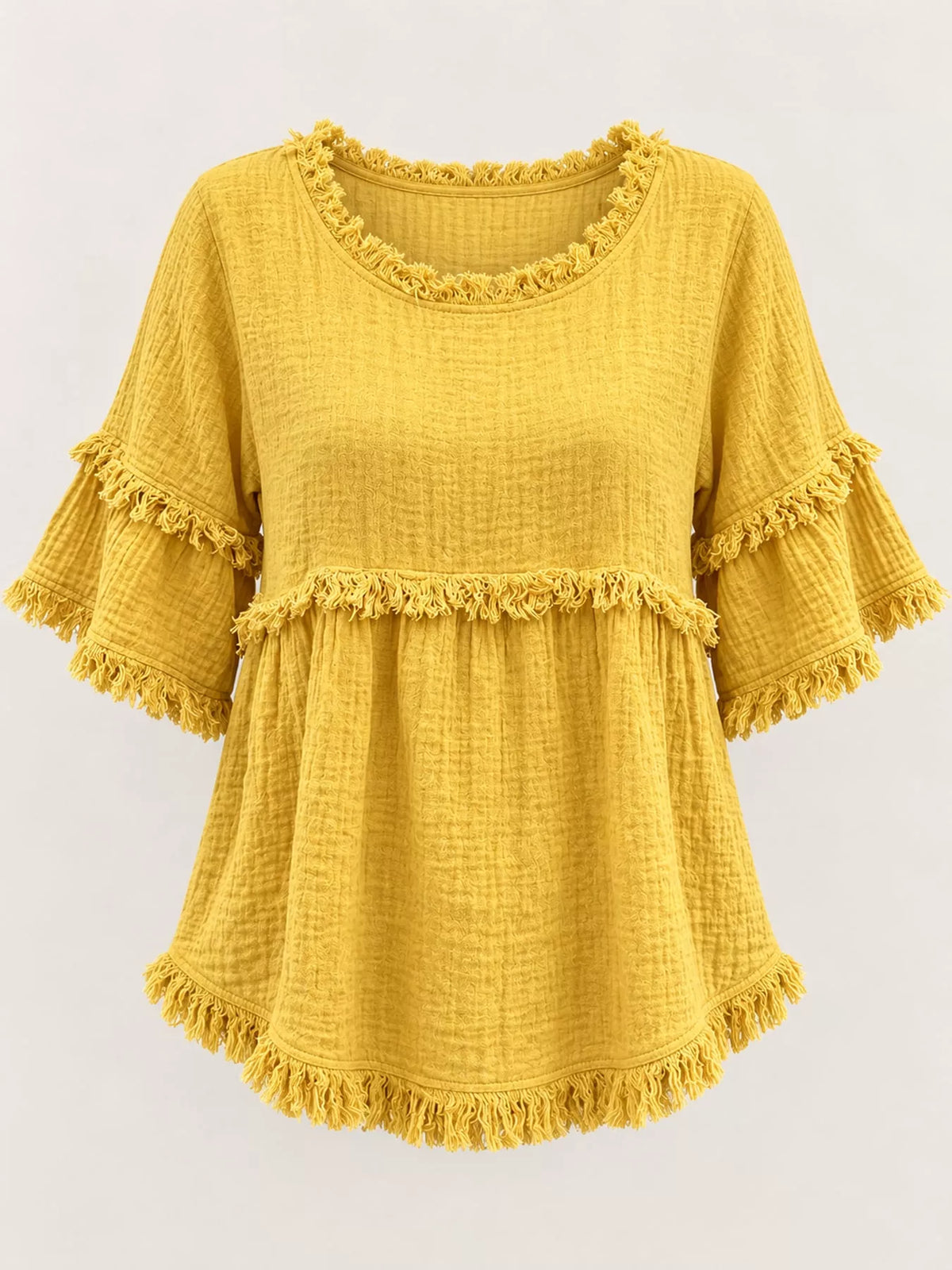 Full Size Frayed Edge Textured Blouse Plus Size, view 32