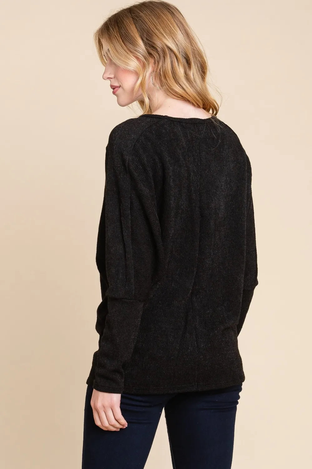 BOMBOM Drop Shoulder Long Sleeve Knit Top - Lilixa.store