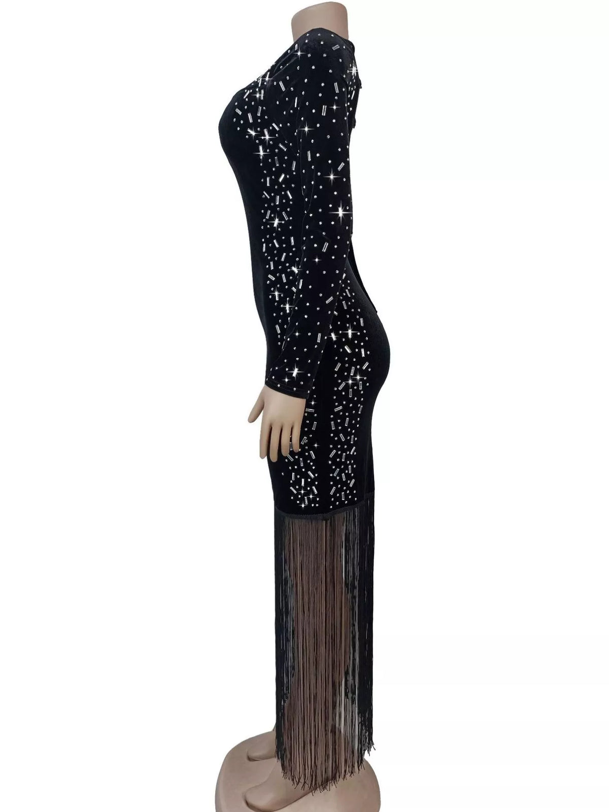 Asymmetrical Rhinestone Fringe Dress - Lilixa.store