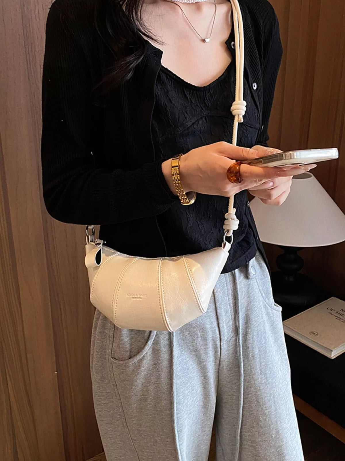 PU Leather Crescent Crossbody Bag - Lilixa.store