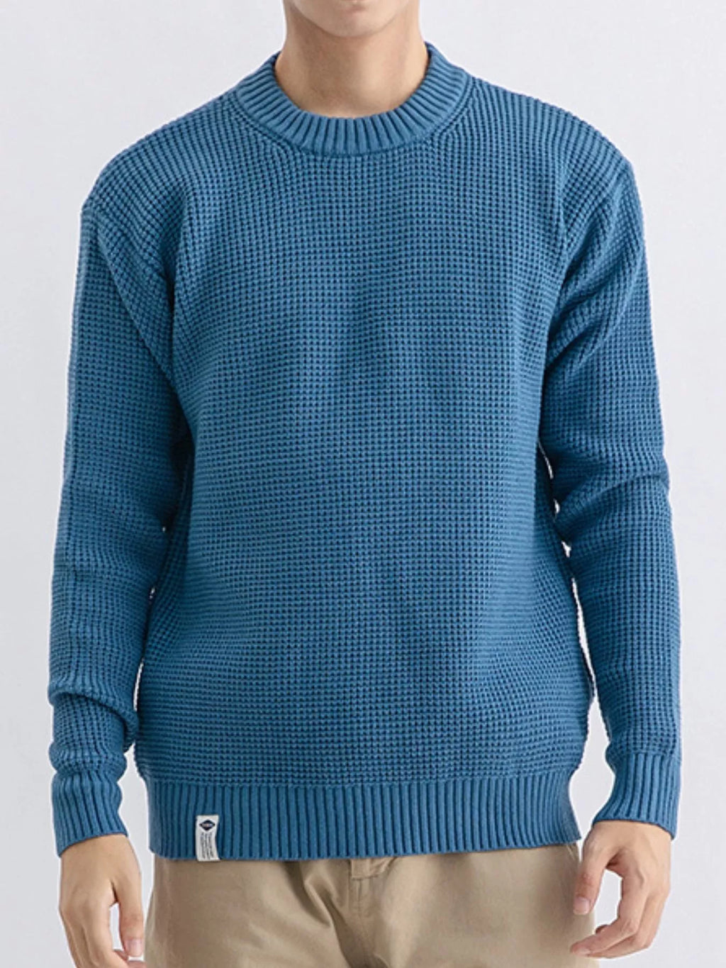 Men's Plus Size Waffle Knit Crew Neck Sweater - Lilixa.store