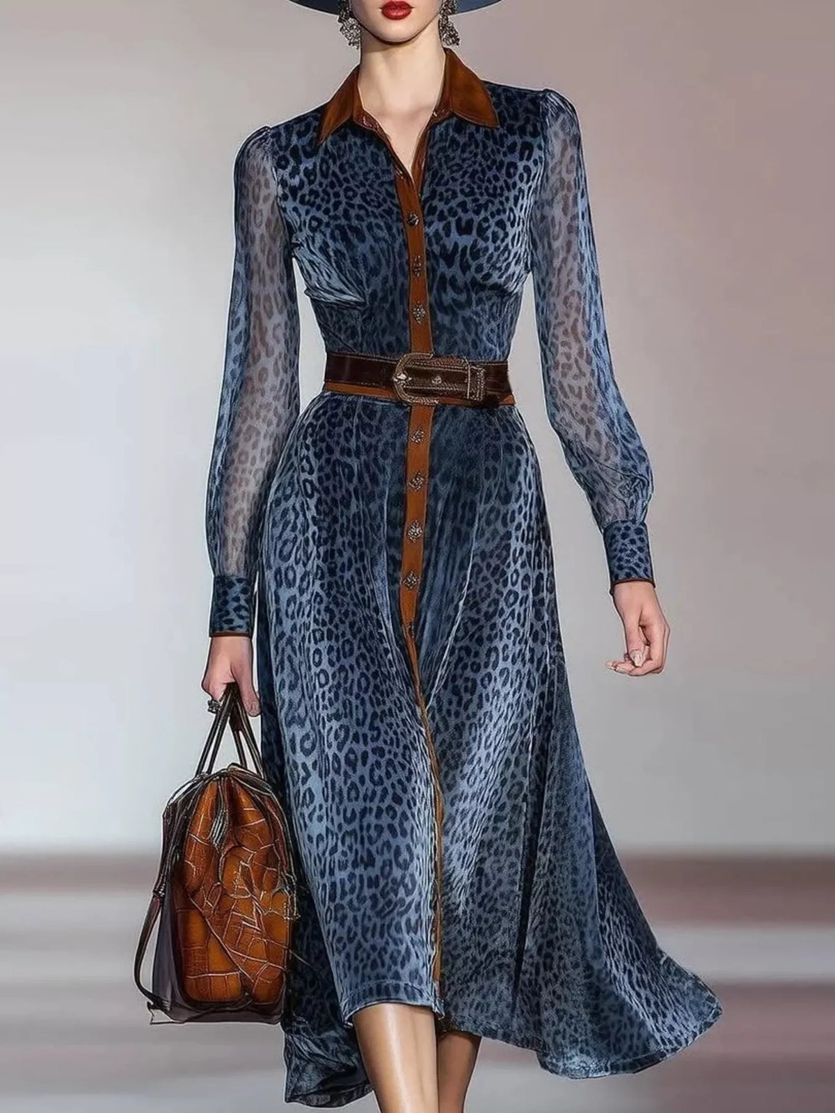 Leopard Print Shirt Dress with Contrast Trim