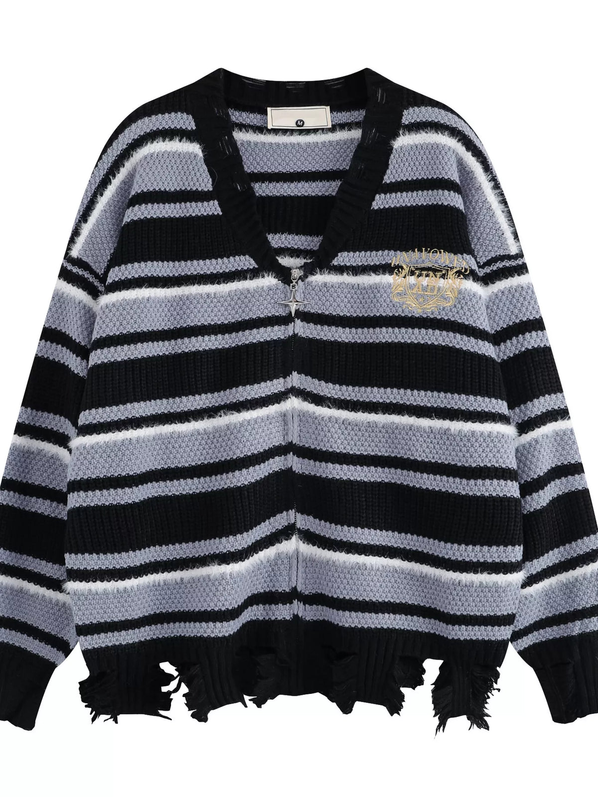 Men's Plus Size Striped Distressed Zip-Up Cardigan - Lilixa.store