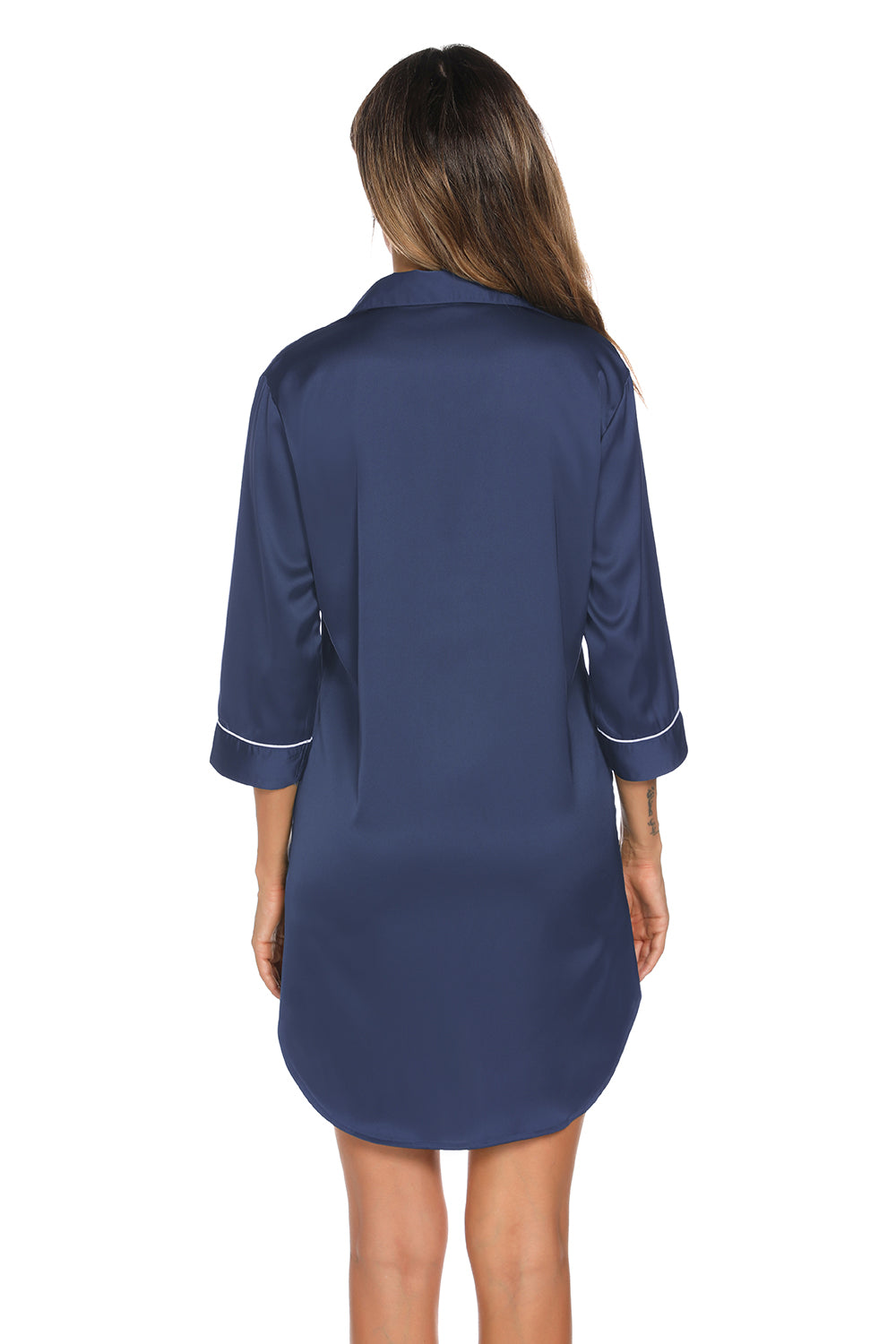 Button Up Collared Neck Night Dress with Pocket - Lilixa.store