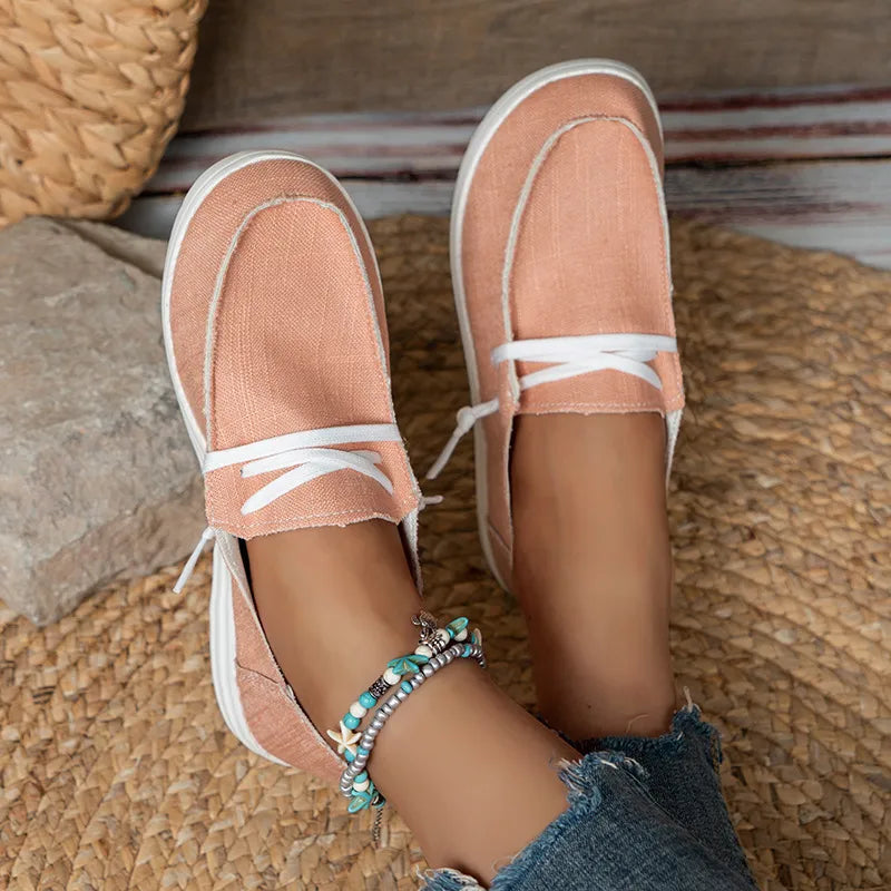 Lace Up Round Toe Slip-Ons in Coral