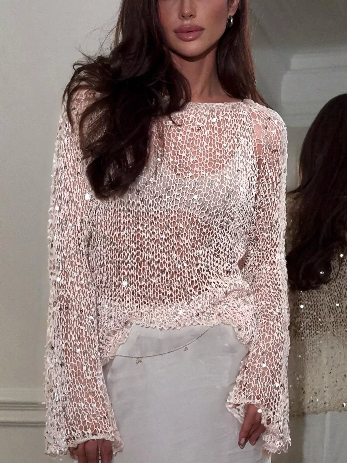 Sequin Long Sleeve Knit Cover Up - Lilixa.store