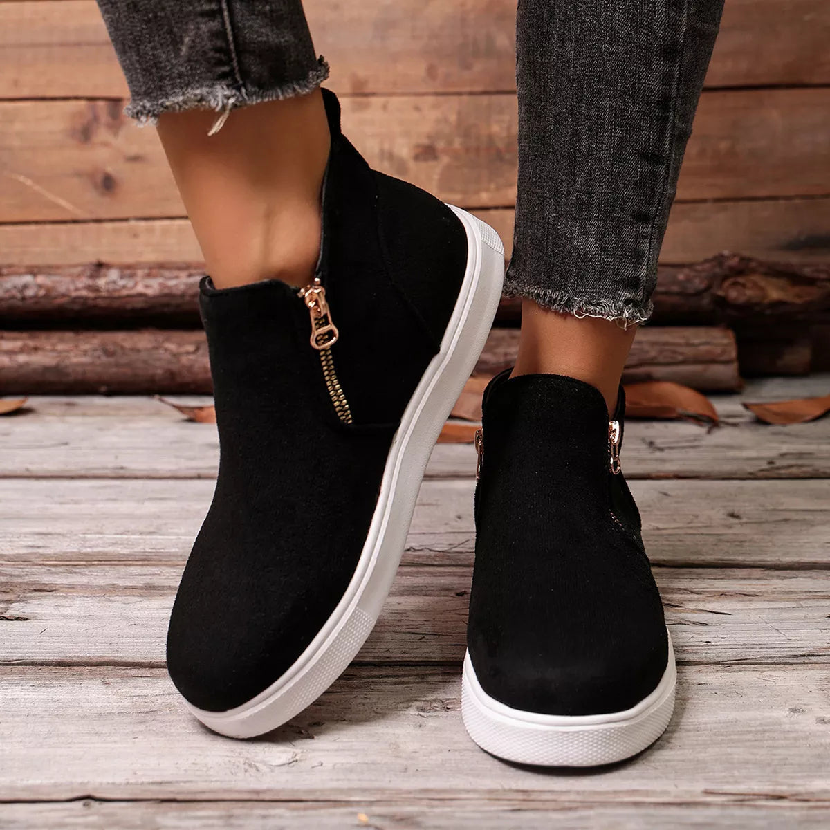 Suede Ankle Boots with Side Zipper, view 7