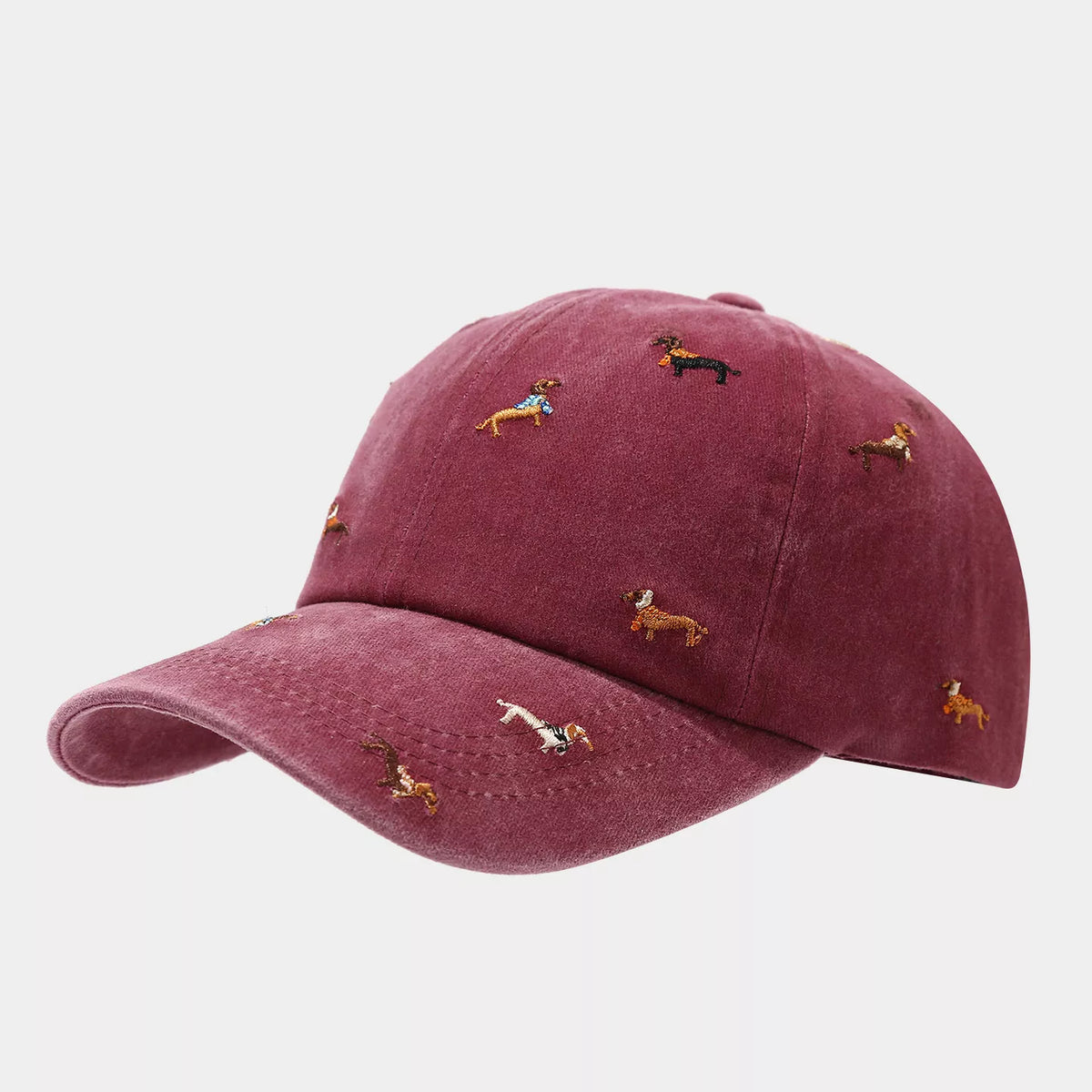 Dog Embroidered Washed Cotton Baseball Cap - Lilixa.store
