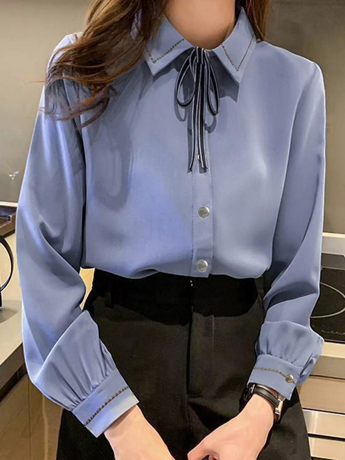 Bow Tie Long-Sleeve Shirt - Lilixa.store