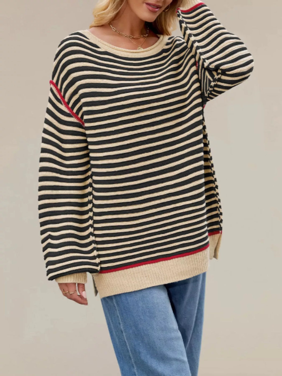 Oversized Striped Dropped Shoulder Sweater