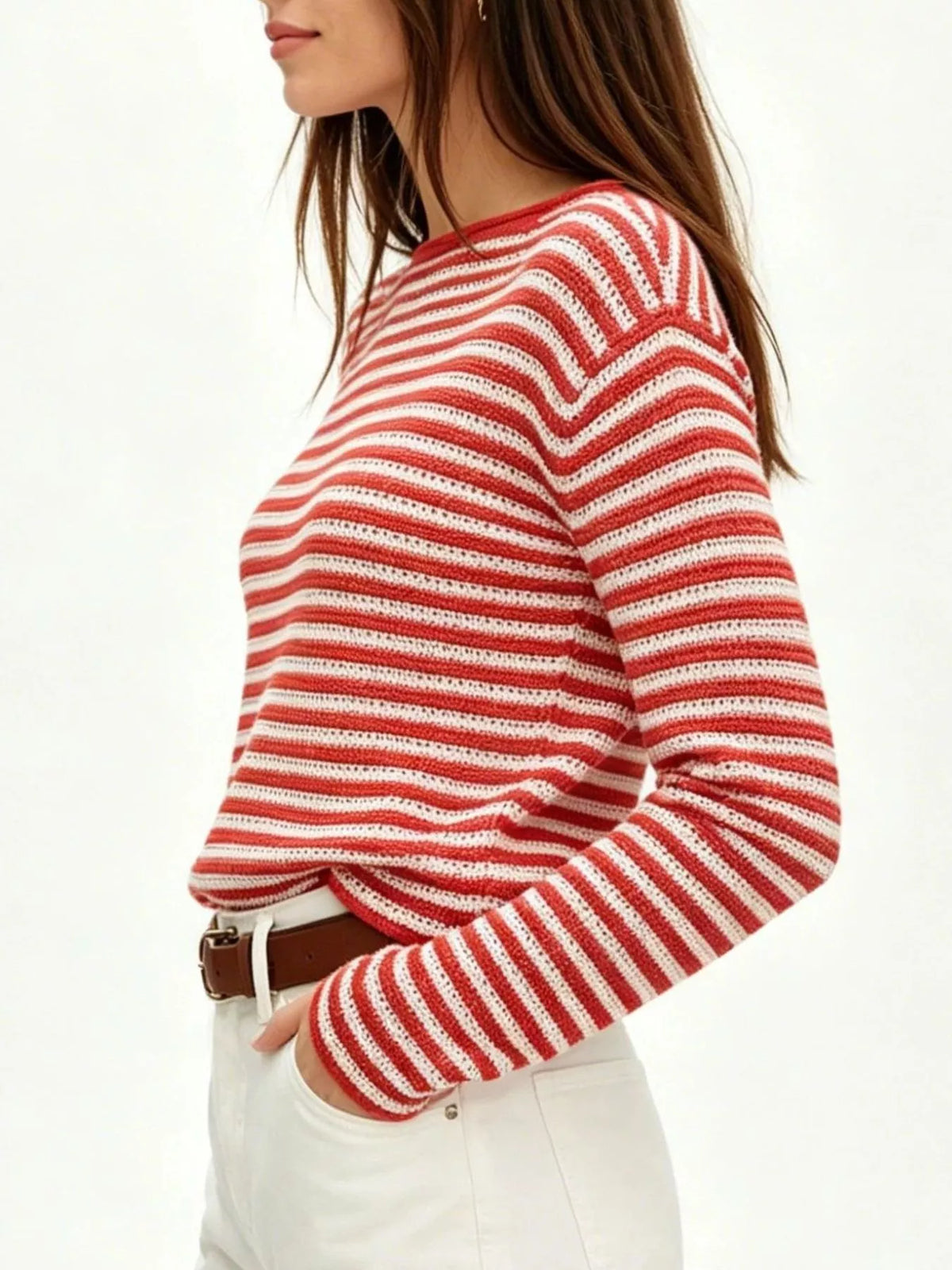 Striped Boat Neck Knit Sweater