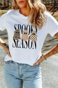 Full Size Spooky Season Ghosts Graphic Short Sleeve Halloween T Shirt Plus Size - Lilixa.store