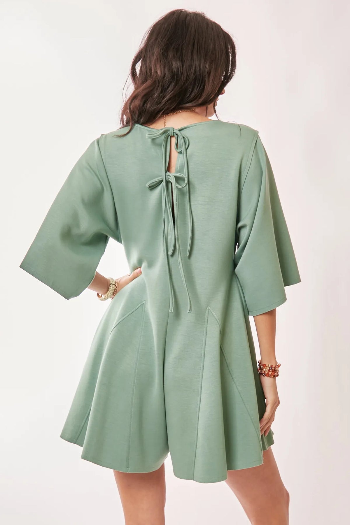 Davi & Dani Solid Draped Sleeve Ties Back Skort Romper - Lilixa.store
