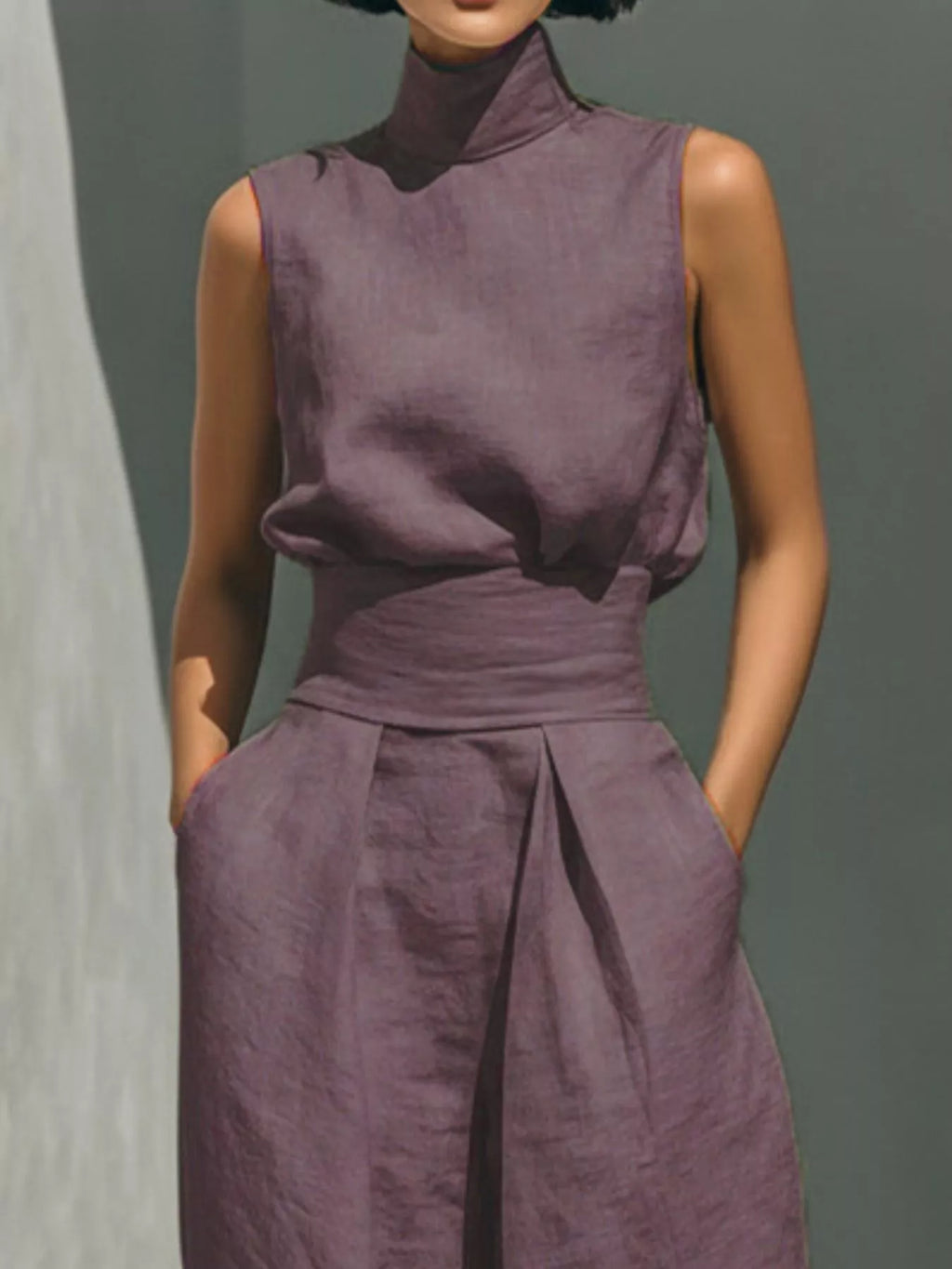 Full Size Turtleneck Sleeveless Top and Wide Leg Pants Set Plus Size - Lilixa.store