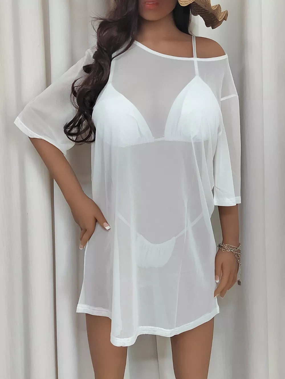 Mesh Boat Neck Half Sleeve Cover Up - Lilixa.store