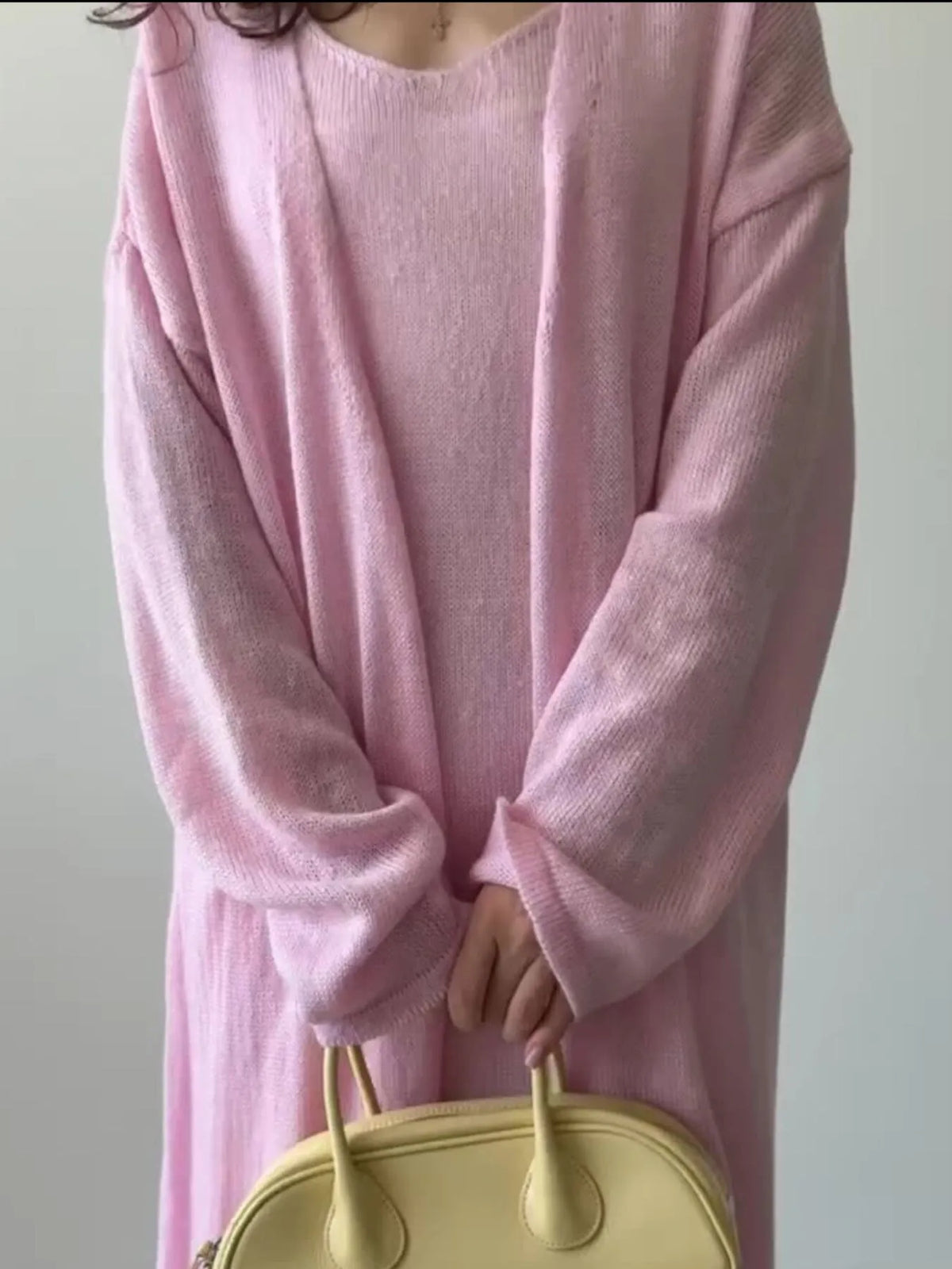 V-Neck Knit Dress and Cardigan Sweater Set, view 4