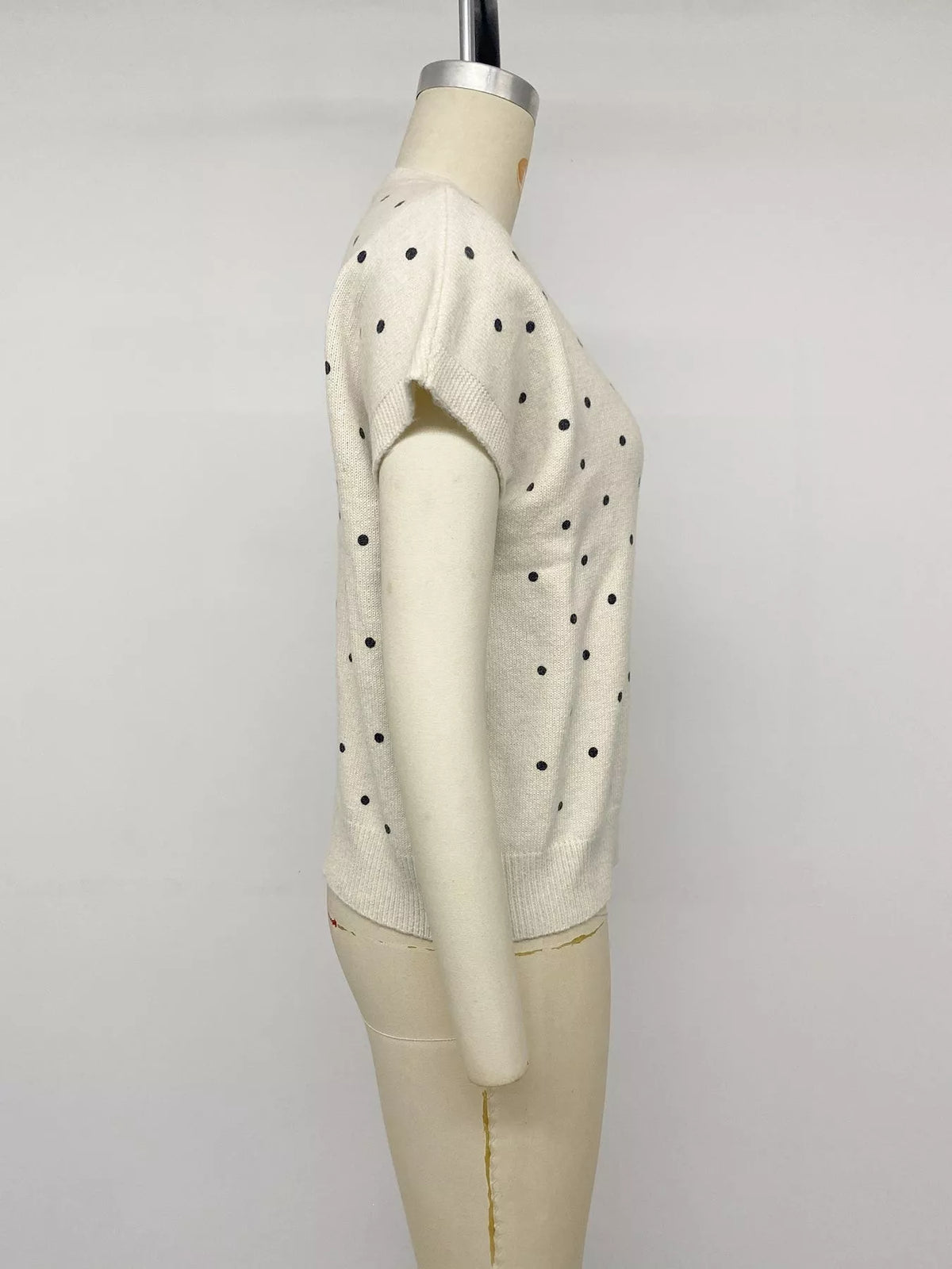 Polka Dot Short Sleeve Knit Sweater in Apricot, view 9