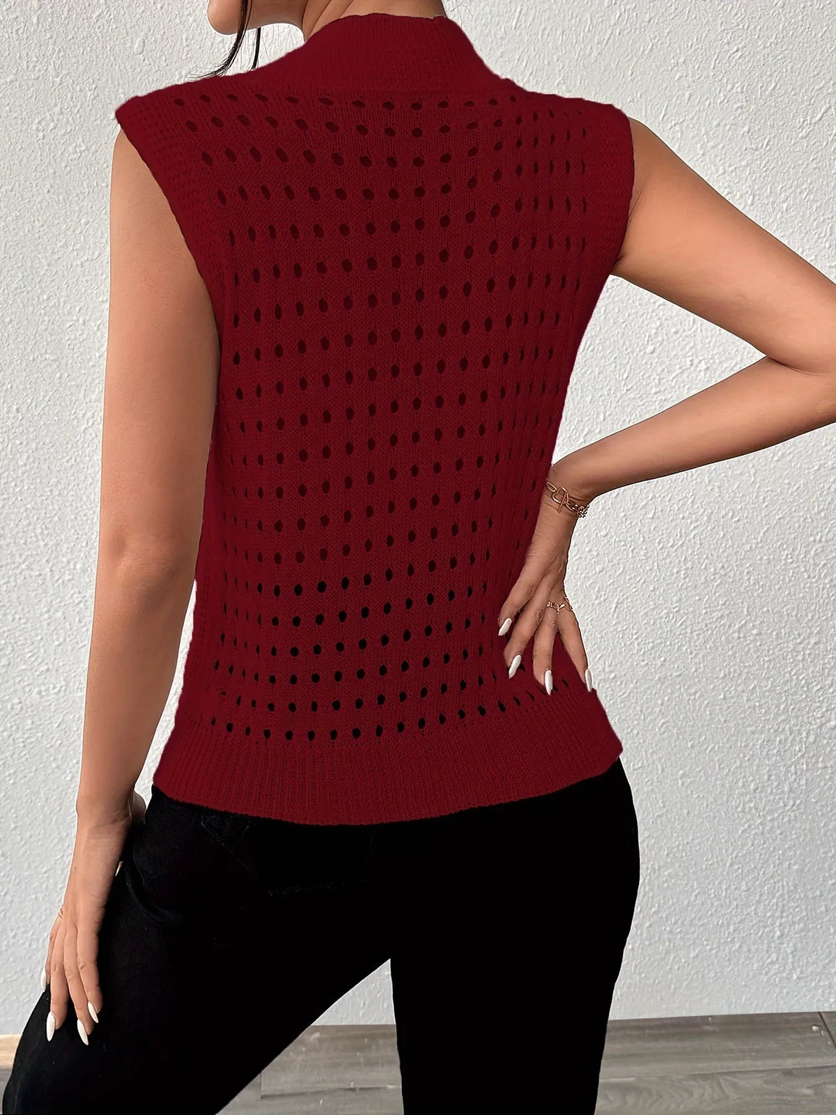Hollow Out Round Neck Knit Tank, view 6