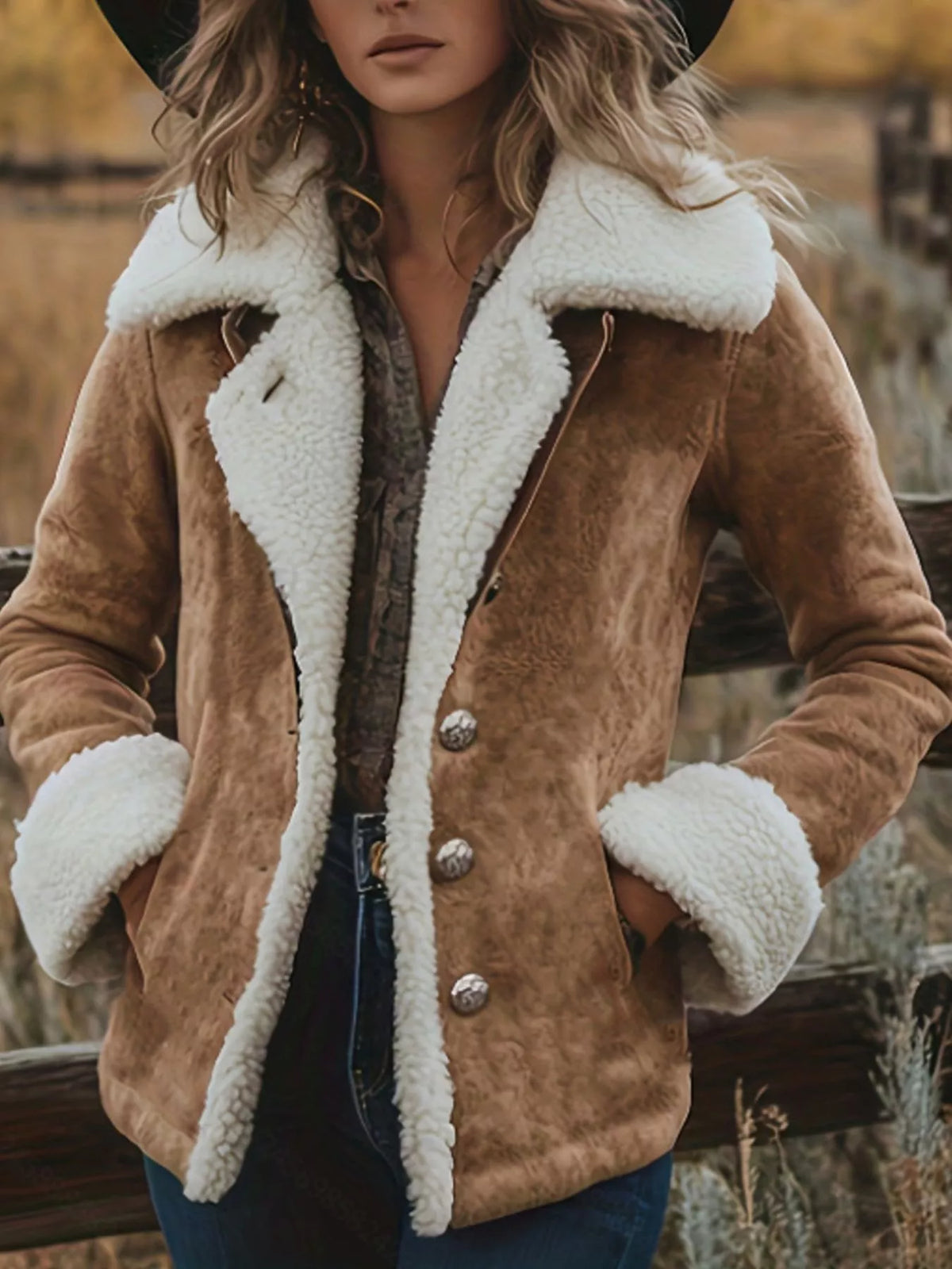 Sherpa-Lined Button Up Jacket - Lilixa.store