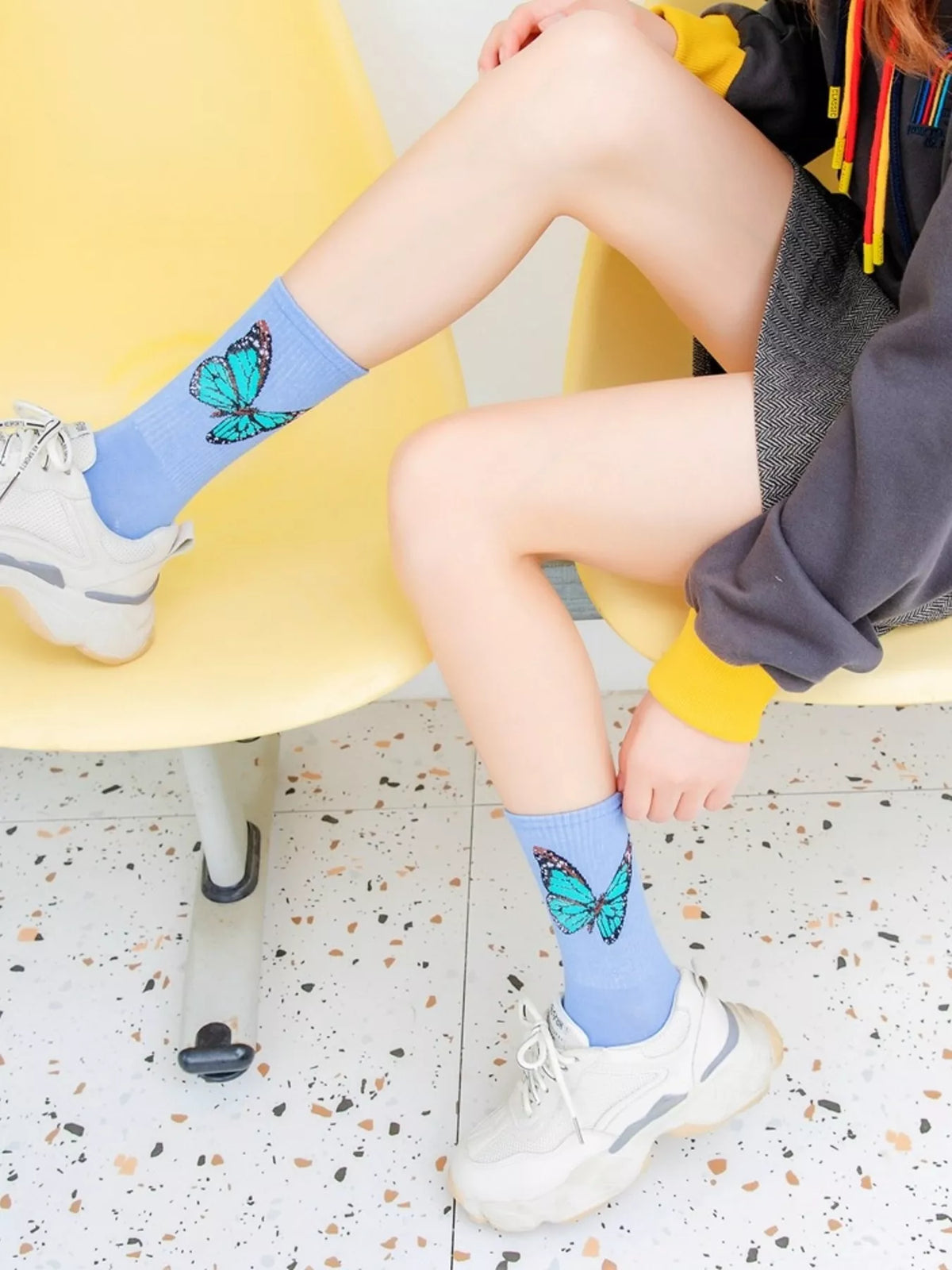 Butterfly Print Crew Socks, view 2