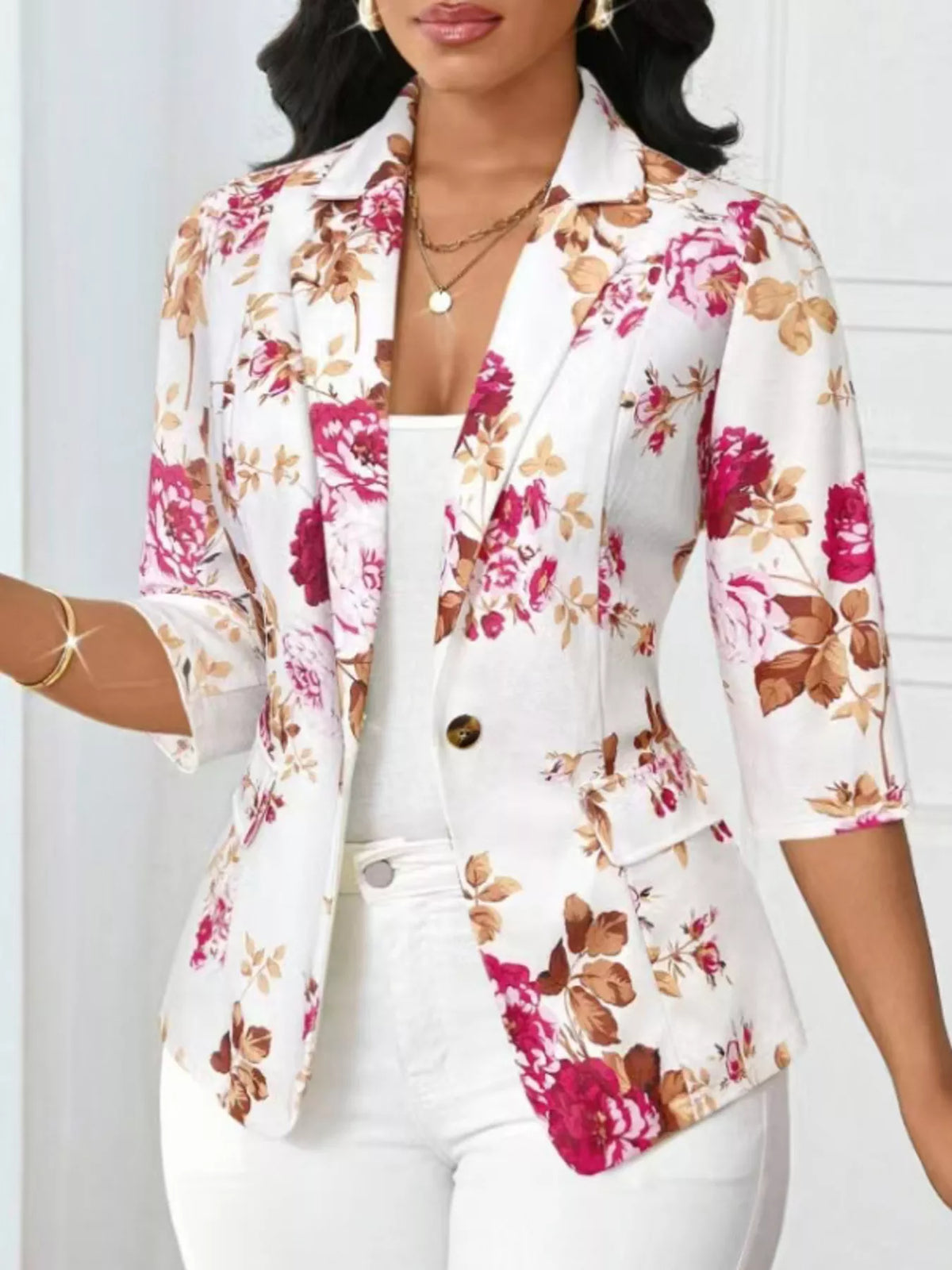 Floral Print One Button Casual Blazer - Lilixa.store
