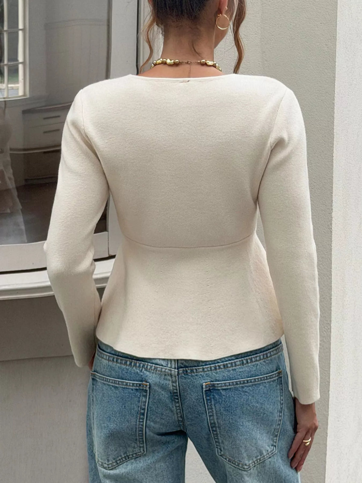 Peplum Button-Up Cardigan - Lilixa.store