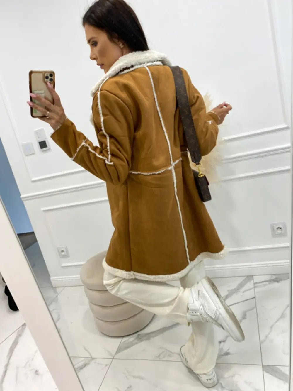Lapel Collar Exposed Seam Buttoned Coat - Lilixa.store