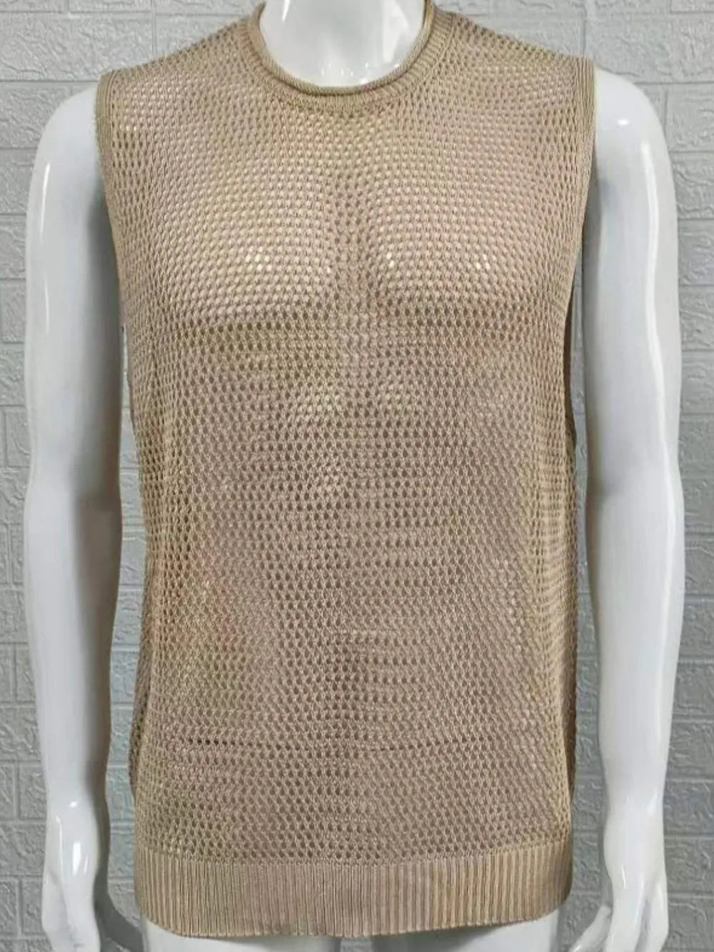 Men's Openwork Round Neck Sleeveless Knit Top - Lilixa.store