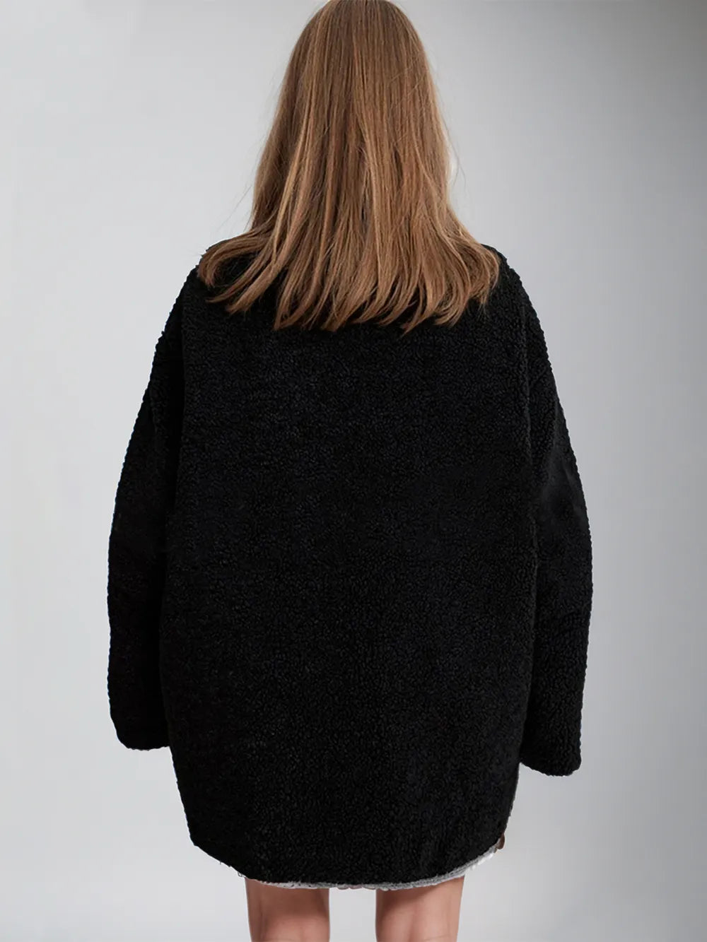Zip Up Turtleneck Long Sleeve Plush Jacket, view 5
