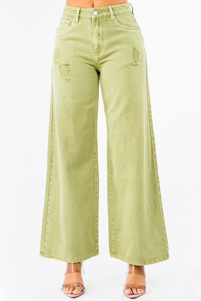 American Bazi High Waist Distressed Wide Leg Jeans - Lilixa.store
